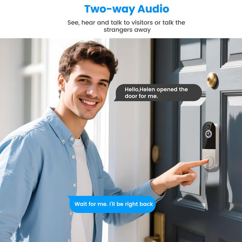 1080P Wireless Doorbell Camera, Smart Wifi Video Doorbell, AI Human Detection, Two-Way Audio, Night Vision, Cloud Storage, Instant Alert, 2.4Ghz Wifi, Outdoor Security Camera, Rechargeable Battery Powered