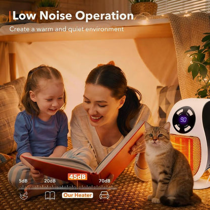 Space Heater for Pet Room, Remote Wall Outlet Electric Small Space Heater as Seen on TV with Adjustable Thermostat and Timer and Led Display, Compact for Pet Room, Bathroom