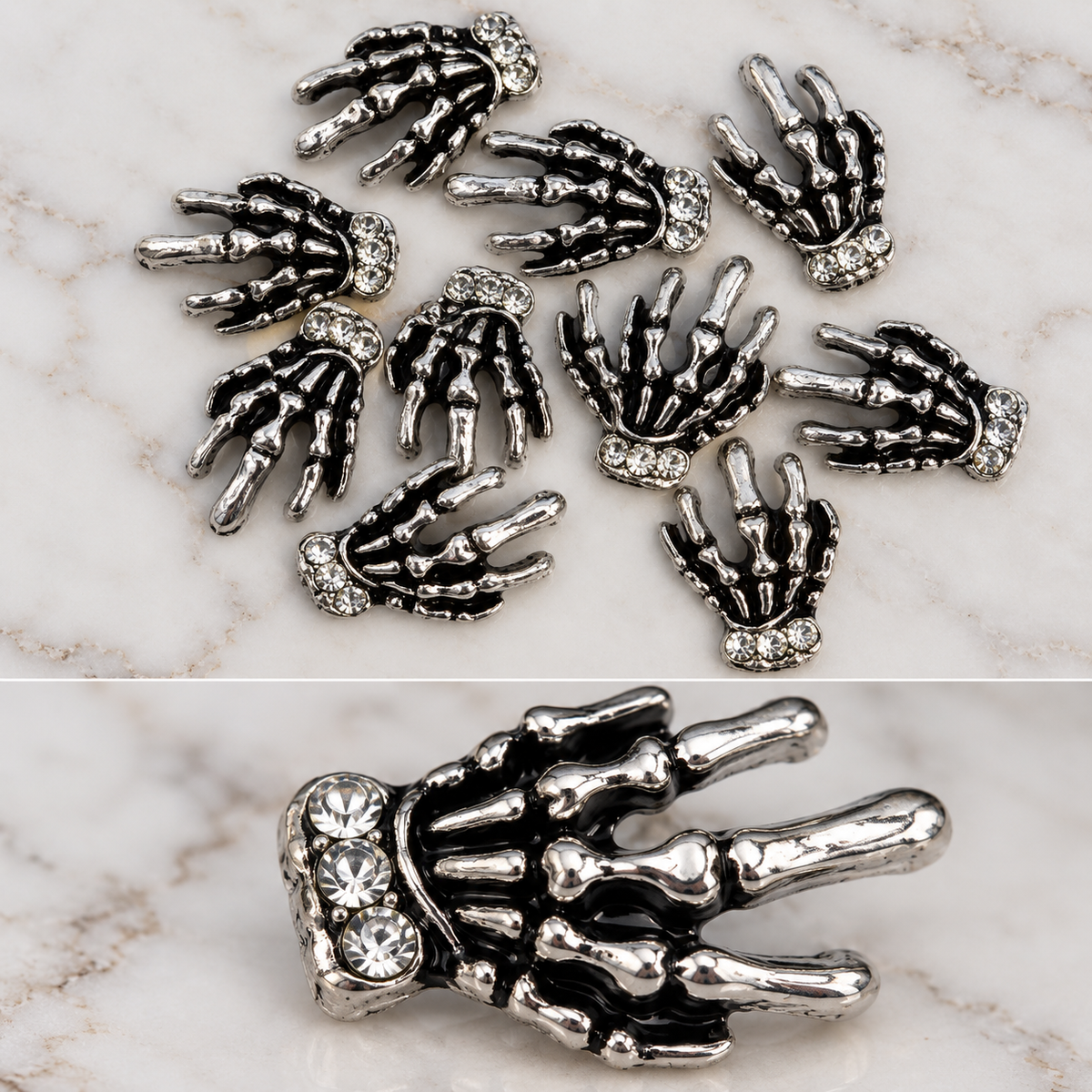 Queen - Nail Charms 10pc - #410 Silver Skeleton Hands