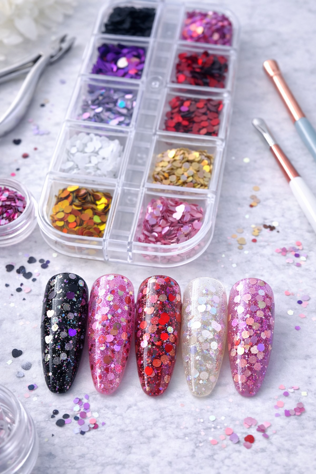 Queen - Heart Confetti Holographic Assorted colors