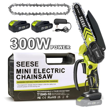 SEESE Brushless Mini Chainsaw - Portable Electric Cordless Saw for Wood Cutting, Batteries (2000Mah) ,Pruning, Gardening, Camping - Suitable for Seniors, Women Perfect Christmas & New Year Gift Idea