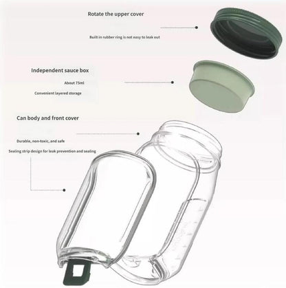 Portable Salad Storage Jar Container with Leakproof Dressing Compartment,Environmentally Friendly Plastic Materials,Microwave/ Dishwasher/Freezer Safe,Suitable for Home, Outdoor, Travel and Party, Work,Fitnessportable,Keeps Food Fresh Ransparent Bowl