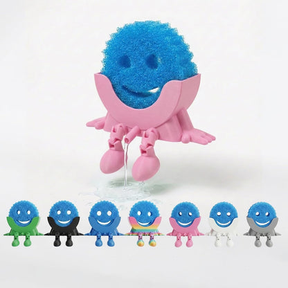 Creative Hanging Sponge Holder with Drainage/Traceless Glue, 3D Printing Countertop Funny Sponge Holders for Kitchen Sink, Keeps Your Sponge Dry & Smiling, for Scrub Daddy Holder (1, Blue)