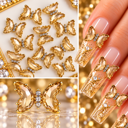 Queen - Nail Charms 10pc - #324 Gold Orange Butterflies