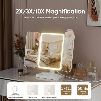 Valentine’S Day Gift for Her | KEIMI Portable LED Light Makeup Mirror, Adjustable Touch Lighting, 2X/3X/5X Magnification Foldable Vanity Mirror