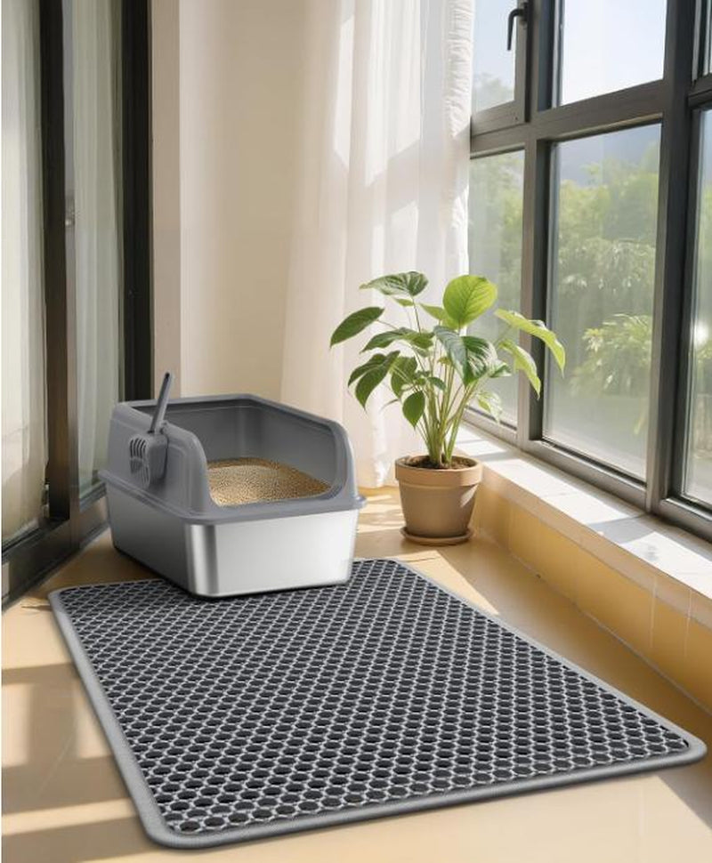 [Bb]Cat Litter Mat Double Layer Waterproof , Upgrade Waterproof Leakproof Back Layer, Honeycomb Trapping Mat, Washable, Easy to Clean, Scatter Control Kitty Litter Matt, Grey