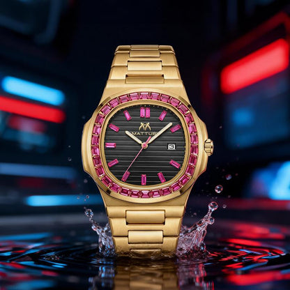 Brand Counter Authentic Premium Boutique Luxury Square Wristwatch – Rainbow Crystal Accents | High‑End Men’S Timepiece with Diamond Mirror Finish | Versatile Casual & Business Look | Ideal Gift for Him | Stylish Wristwatch with Date Function