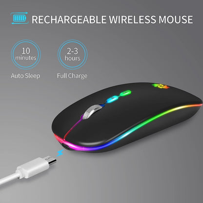 Wireless Mouse, LED Wireless Mouse for Laptop, Slim Silent Mouse 2.4G Rechargeable Wireless Computer Mouse for Laptop, Macbook, Ipad, Chromebook, with USB & Type-C Receiver