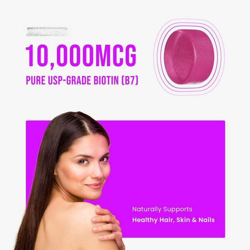 Nutrachamps Biotin Gummies 10,000 Mcg for Hair Skin & Nails Natural Strawberry Flavor US Made