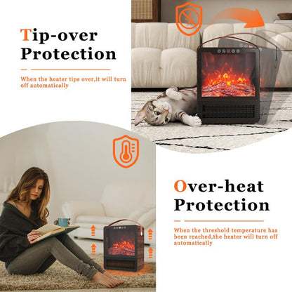 【HAPPY New Year 】TMWINGS Mini Electric Fireplace Space Heater 1500W with Realistic 3D Flame Remote Control Adjustable Thermostat 12H Timer 2 Heat Settings Fan-Only Mode Tip-Over & Overheat Protection Portable Indoor Heater for Bedroom Living Room Office