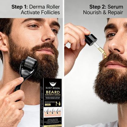 Beard Growth Serum & Derma Roller Kit, Beard Care Nutritional Oil, Making Beards Thicker and More Shiny, Daily Beard Care Products for Men