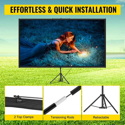 VEVOR Tripod Projector Screen with Stand 100Inch 16:9 4K HD Projection Screen Stand Wrinkle-Free Height Adjustable Portable Screen for Projector Indoor & Outdoor for Movie, , Home Cinema, Gaming, Office