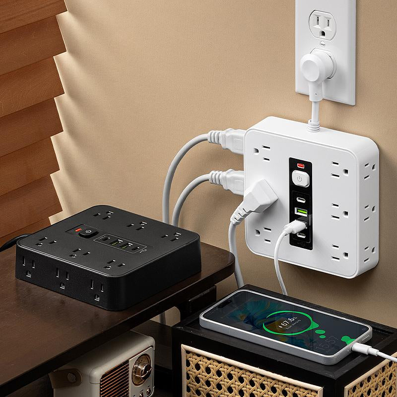 16-In-1 Power Strip with Switch & Surge Protection, Multifunctional Power Strip with 12AC Outlets & 2 USB & 2 Type-C, USB Ports Socket for Office, Home and Travel, Wall Outlet Extender,Power Socket Expander