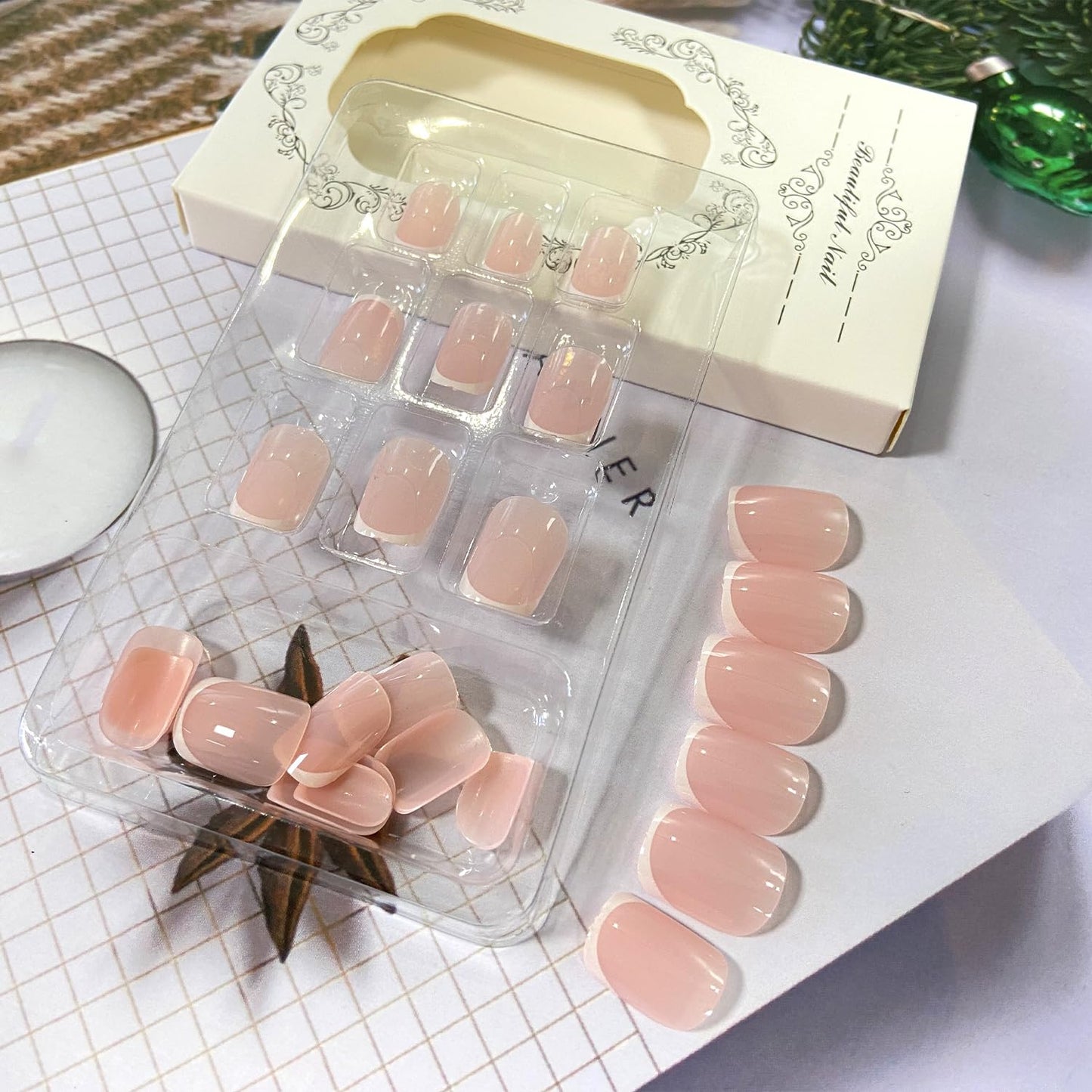 Salon-Style French Tip Press-On Nails - Square #04