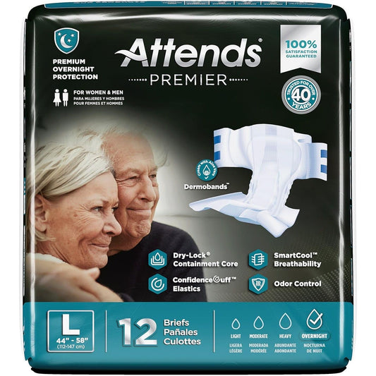 Attends Premier Adult Disposable SmartCool® Briefs L 44-58" 12x