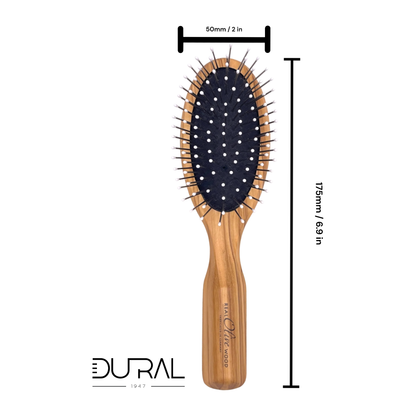 Dural Olive wood hair brush with rubber cushion, steel pins with ball tips