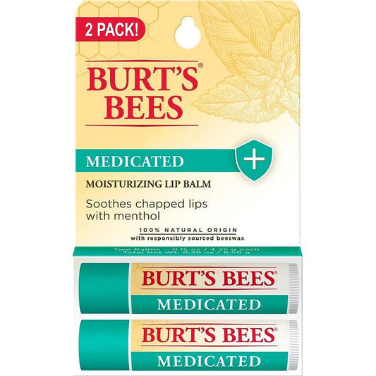 Burt's Bees Medicated Moisturizing Lip Balm, Cooling Relief for Chapped Lips, 2-Pack Box