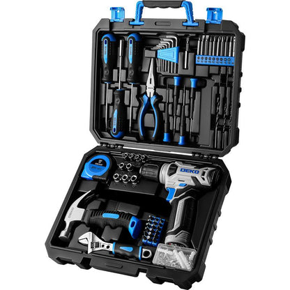 DEKOPRO 126-Piece Pink Household Tool Set with 8V Cordless Drill, Rechargeable Battery, All-In-One Compact Tools Kit, Perfect Christmas Gift, Ideal for Home Repairs & DIY Projects