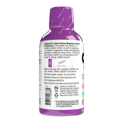 Bluebonnet Liquid Calcium Magnesium Citrate Plus Vitamin D3, Lemon, 16 oz