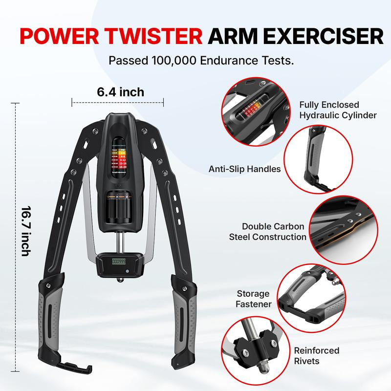 Merach Hydraulic Arm Trainer with Counter, 22-440Lbs Adjustable Chest Expander for Home Gym, Arm & Shoulder Strength Training Equipment