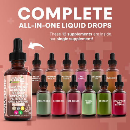 Para Defend Black Walnut Liquid Drops with Sweet Wormwood, Soursop, Garlic, Pumpkin Seed, Pau D'Arco, Oregano, Turmeric, Berberine and Neem Tincture