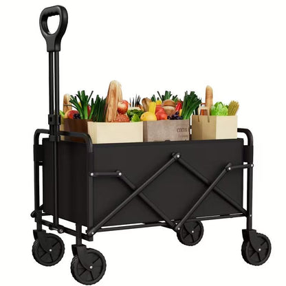 Foldable Multi-Purpose Handcart - Heavy-Duty Design for Beach, Camping, Garden, Shopping & RV Storage Folding Steel Frame Garden Trolley All-Terrain Tire