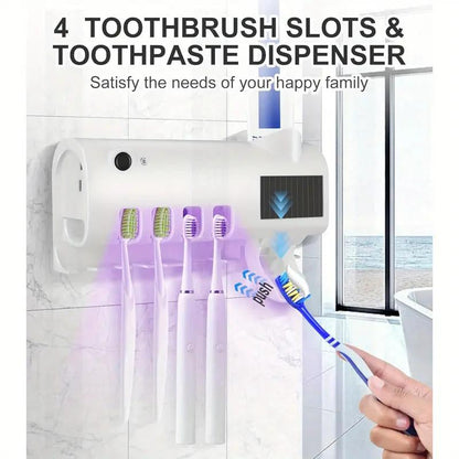 3-In-1 Toothbrush Holder with Smart Automatic Toothpaste Dispenser USB Charging Wall-Mounted Bathroom Storage Box Holds up to 4 Brushes Simultaneously Space-Saving