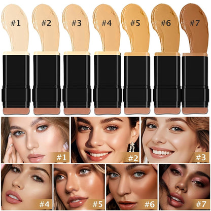 Foundation Stick, Dual-Ended with Brush, 2-In-1 Longwear & Waterproof, Natural Full Makeup Concealer Coverage for Dark Circles & Blemishes with Hydrating Olive & Camellia, 2.09 Oz (04#)