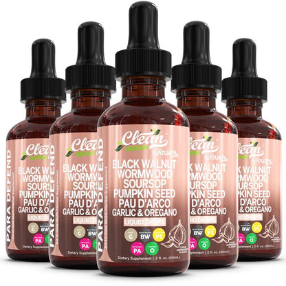 Para Defend Black Walnut Liquid Drops with Sweet Wormwood, Soursop, Garlic, Pumpkin Seed, Pau D'Arco, Oregano, Turmeric, Berberine and Neem Tincture