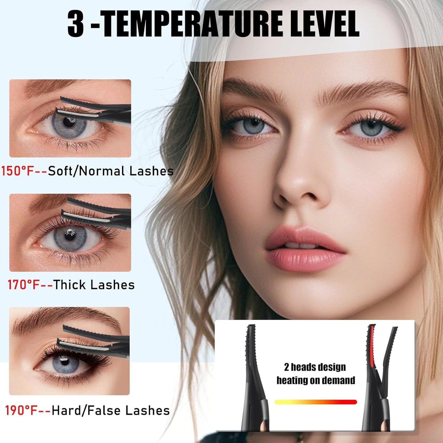 Heated Eyelash Curlers - 2 in 1 Clip- Type Heated Lash Curler Best Seller Electric Eyelash Curler LED Display 3 Temp Settings for Makeup Tools USB Rechargeable Natural Curling 24H Long Lasting 2A