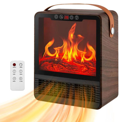 【HAPPY New Year 】TMWINGS Mini Electric Fireplace Space Heater 1500W with Realistic 3D Flame Remote Control Adjustable Thermostat 12H Timer 2 Heat Settings Fan-Only Mode Tip-Over & Overheat Protection Portable Indoor Heater for Bedroom Living Room Office
