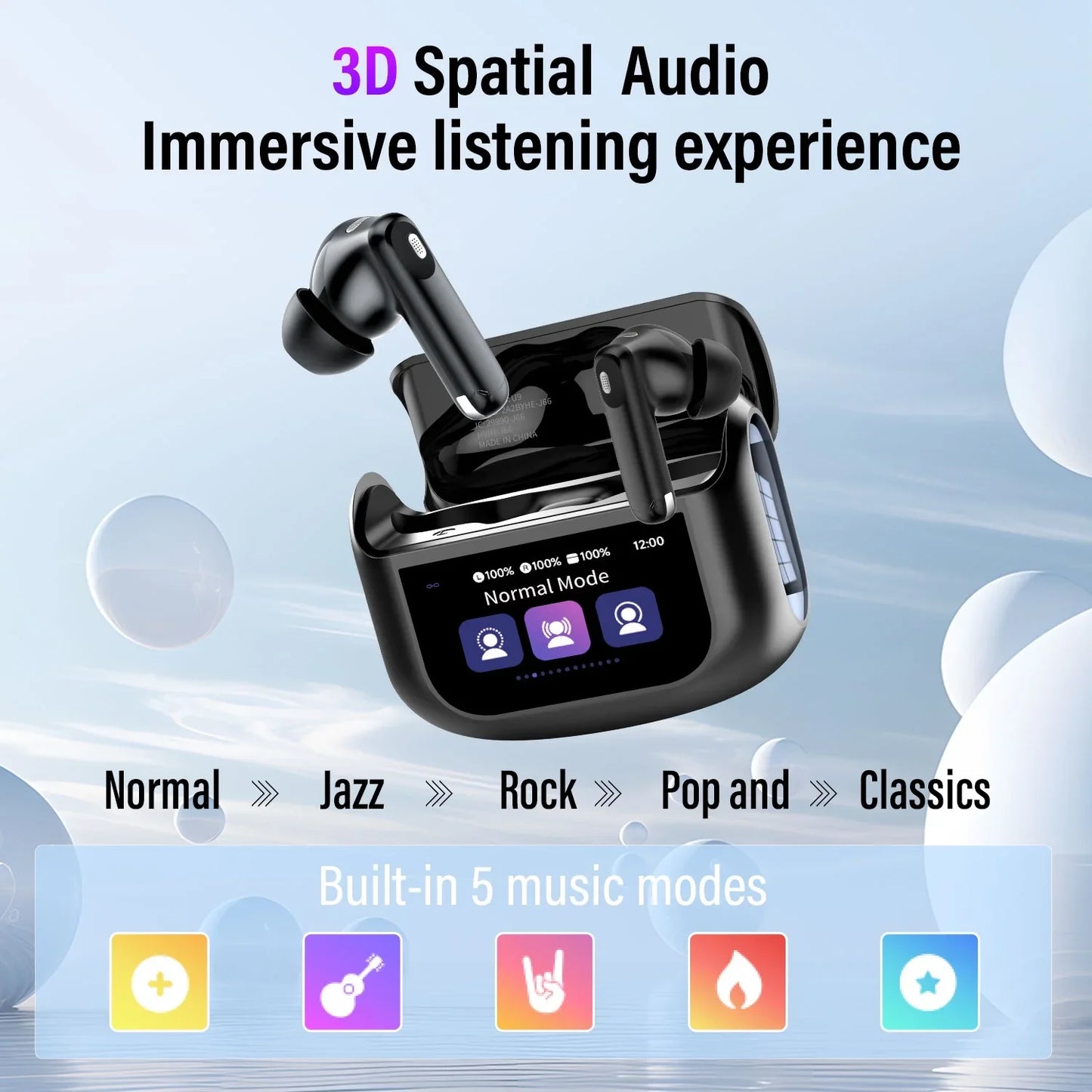 Touch Screen Wireless Earbuds, Bluetooth 5.4 Ear Buds with Multifunctional with ENC Noise Cancelling Micclear Calls Earphones, 48H Bass Stereo Headphones, IP7 Waterproof Headphones for Workout