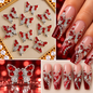 Queen - Nail Charms 10pc - #149 Silver Butterflies w/ Red Stones