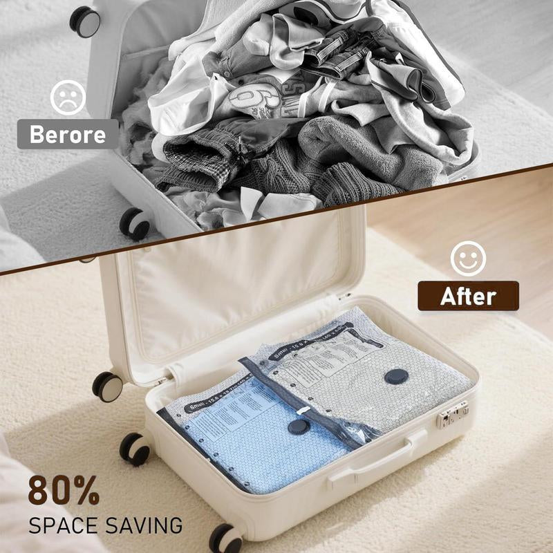 【2026 Upgraded】X7 Cordless Travel Vacuum Storage Compression Bag Set with Rechargeable Air Pump 9/15 Pack Waterproof & Reusable Compression Packing Bags for 2 Size,140L/Min Powerful Air Removal，Perfect for Carry-On Suitcases,
