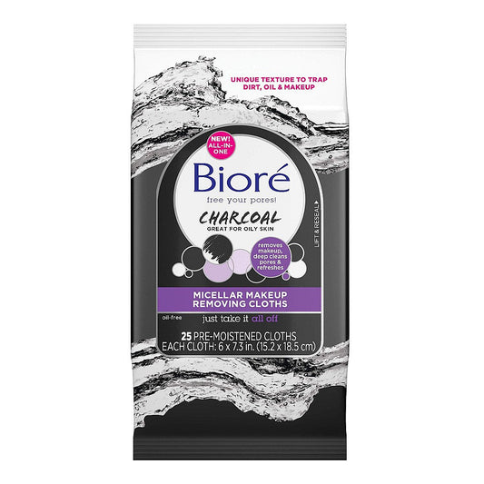 Biore Charcoal Micellar Makeup Removing Cloths 25ct