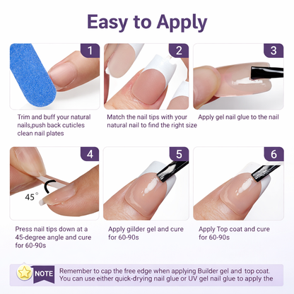 Salon-Style French Tip Press-On Nails - Coffin #030
