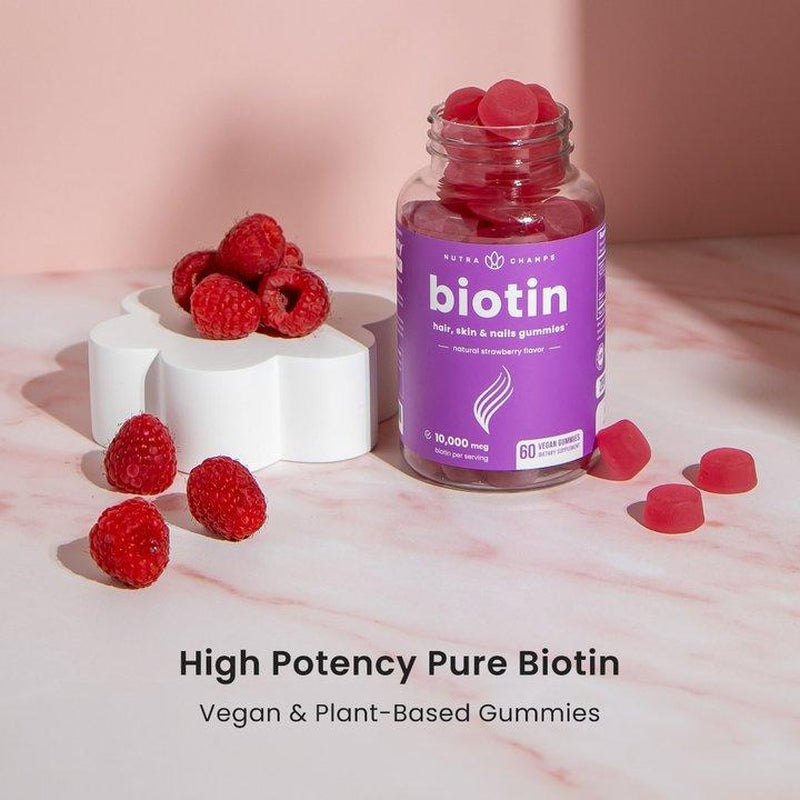 Nutrachamps Biotin Gummies 10,000 Mcg for Hair Skin & Nails Natural Strawberry Flavor US Made