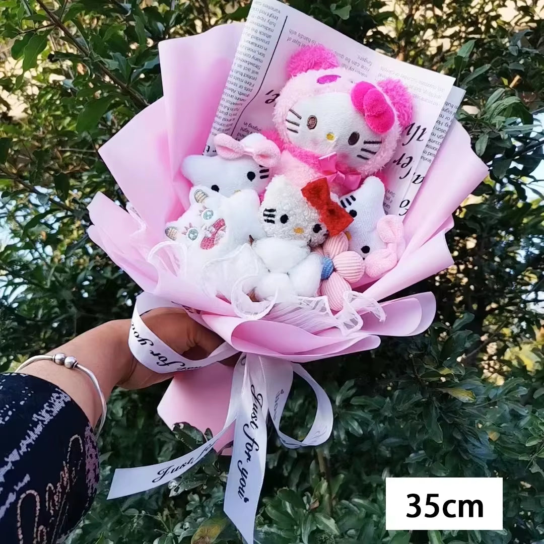 Hello Kitty Cartoon Plush Bouquet Anime Rose Flowers Doll Home Wedding Decoration Christmas Valentine'S Day Gift