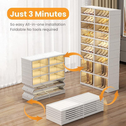 NLDD Extra-Wide & Tall 9-Tier Shoe Cabinet Holds 18 Pairs Clear Doors Wheels for Effortless Storage Stackable Reinforced Frame Ventilation Holes