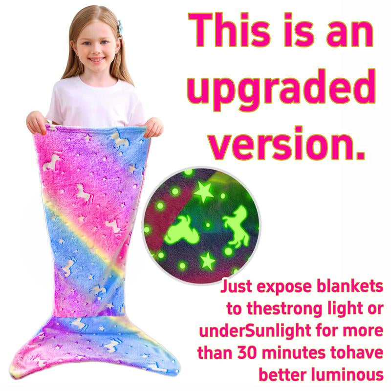 Kids Mermaid Tail Blanket - Mermaid Tail Blankets Glow in the Dark - Flannel Mermaid Blanket Gifts for Girls - Luminous Star Super Soft Tie Dye Girls Toys-Sleeping Bags