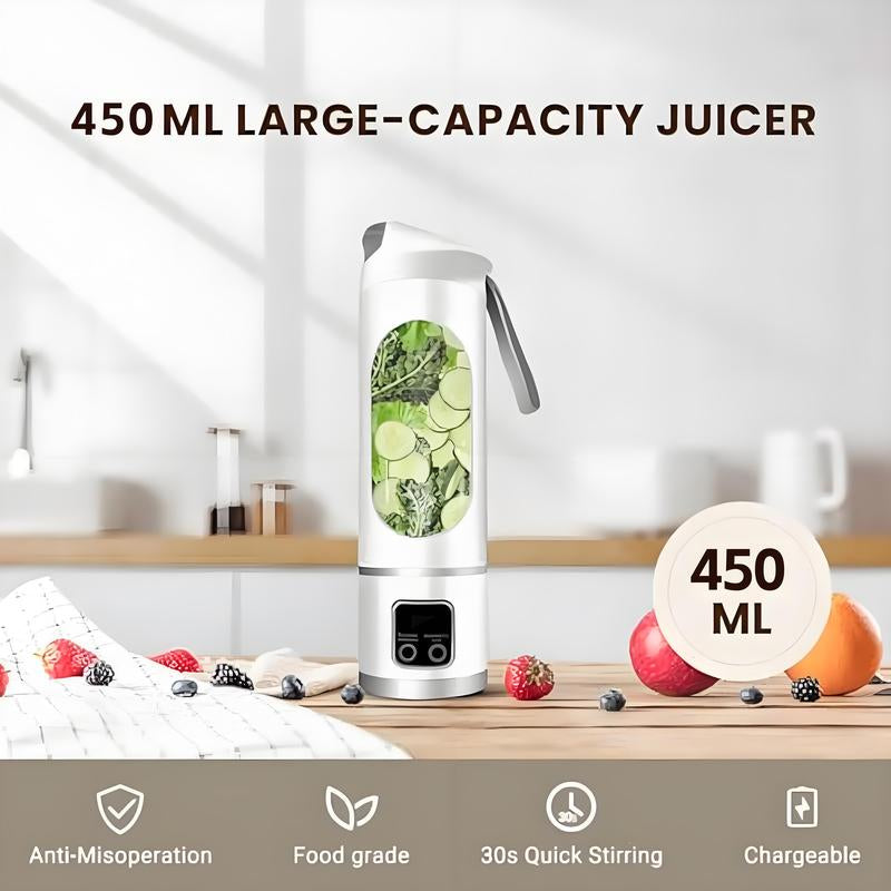 Portable Juicer, USB Rechargeable Juice Extractor Cup with LED Display, Fruit Juicer, Vegetable Juicer, Suitable for Outdoor Carrying Use, BPA Free Eco-Friendly Juicer Machine, Travel Mate and Kitchen Gadgets, Valentine'S Day Gifts for Adults