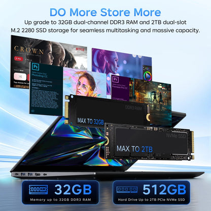 RNRUO 15.6" Windows 11 Laptop, 32GB RAM 512GB SSD, Intel Pentium Gold 6500Y up to 3.4Ghz with Office 2024 1920*1080 IPS FHD Display for Student, Home Office, Business, Dard Gray
