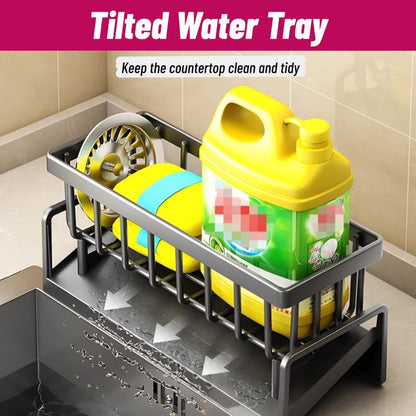 Sponge Holder for Kitchen Sink, Sink Caddy with High Brush Holder, Stainless Steel Dish Sponge with Divider, Dish Soap Dispenser Storage Organizer Racks