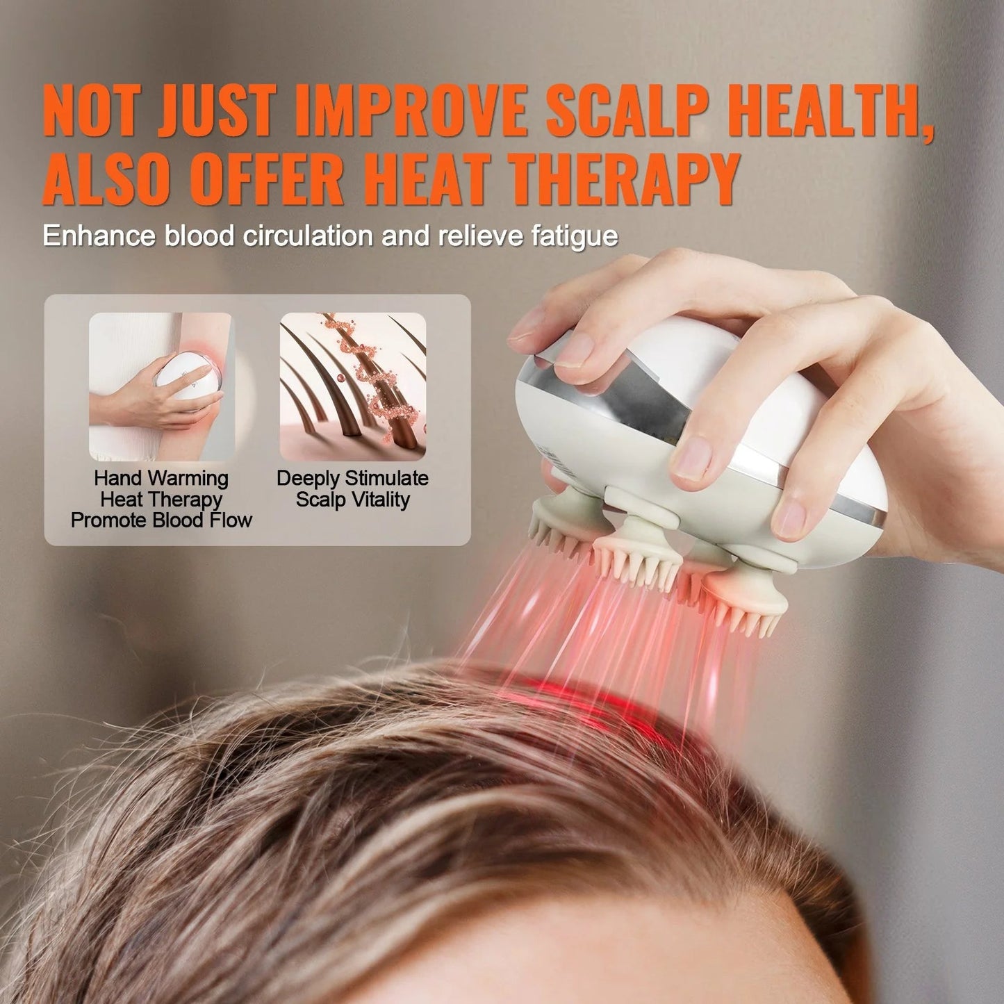 Rechargeable VEVOR Electric Scalp Massager with Heat - Waterproof Head Relaxation Tool