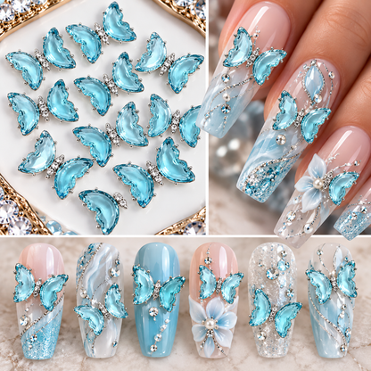 Queen - Nail Charms 10pc - #330 Silver Sky Blue Butterflies