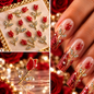 Queen - Nail Charms 10pc - #282 Gold Red Roses with Crystal Leaves