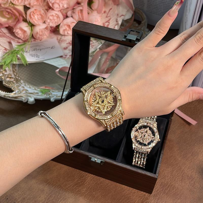 Luxury Watches for Ladies and Gentlemen Luxury round Dial Diamond-Encrusted with Rotating Star Design Quartz Watch - Fashionable Sparkling & Versatile Timeless Classic Design with Adjustment Tool Birthday Gifts