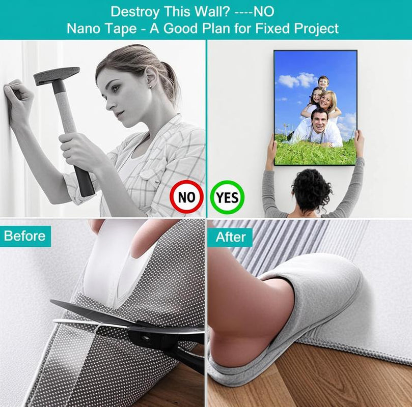 Double Sided Tape Heavy Duty(9.85Ft), Nano Double Sided Adhesive Tape, Clear Mounting Tape Picture Hanging Adhesive Strips.