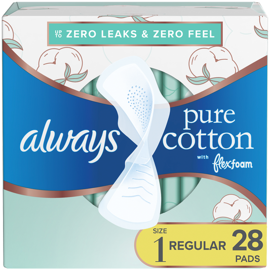 Always Pure Cotton FlexFoam Size 1 Regular Absorbency 3 Packs of 28