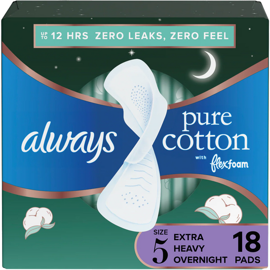 Always Pure Cotton FlexFoam Size 5 Extra Heavy Flow 3 Packs of 18